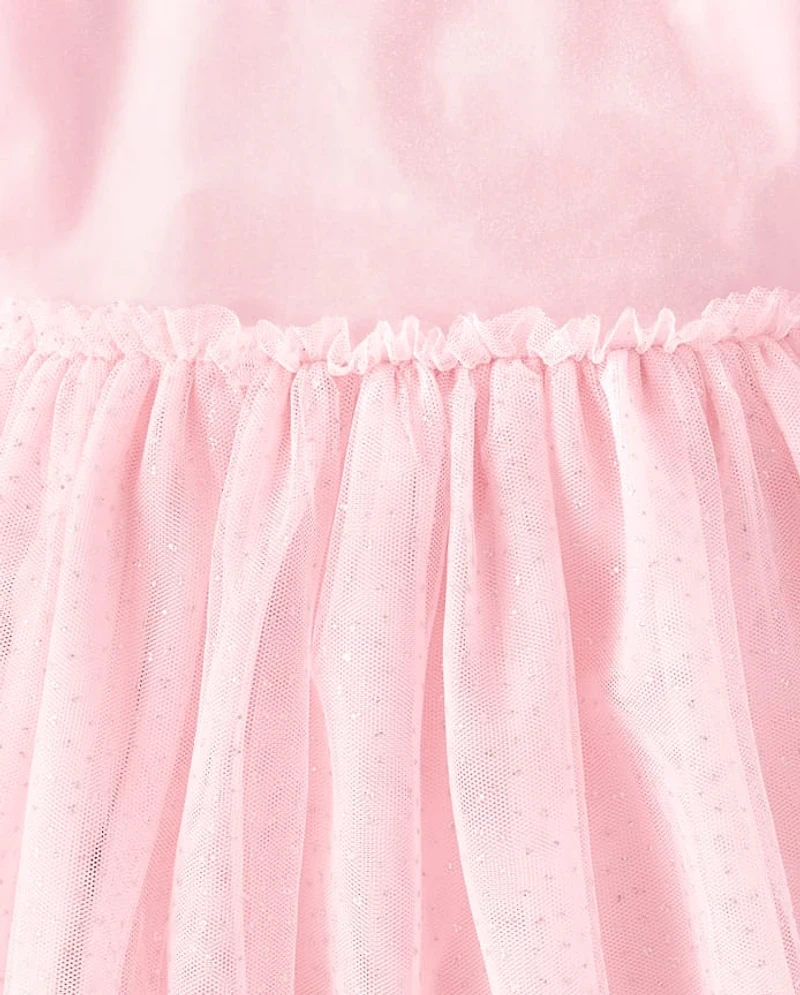 Girls Cross Back Glitter Velour Tutu Dress