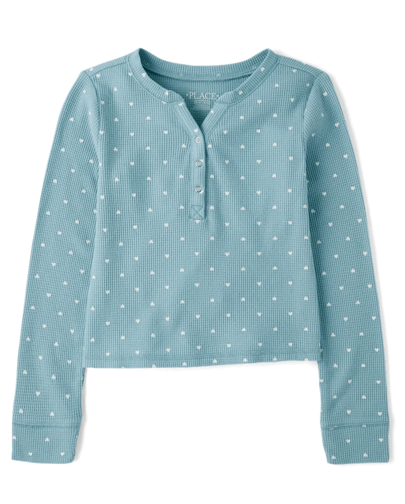 Haut Henley thermique imprimé pour filles