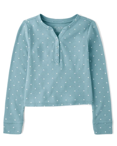 Haut Henley thermique imprimé pour filles