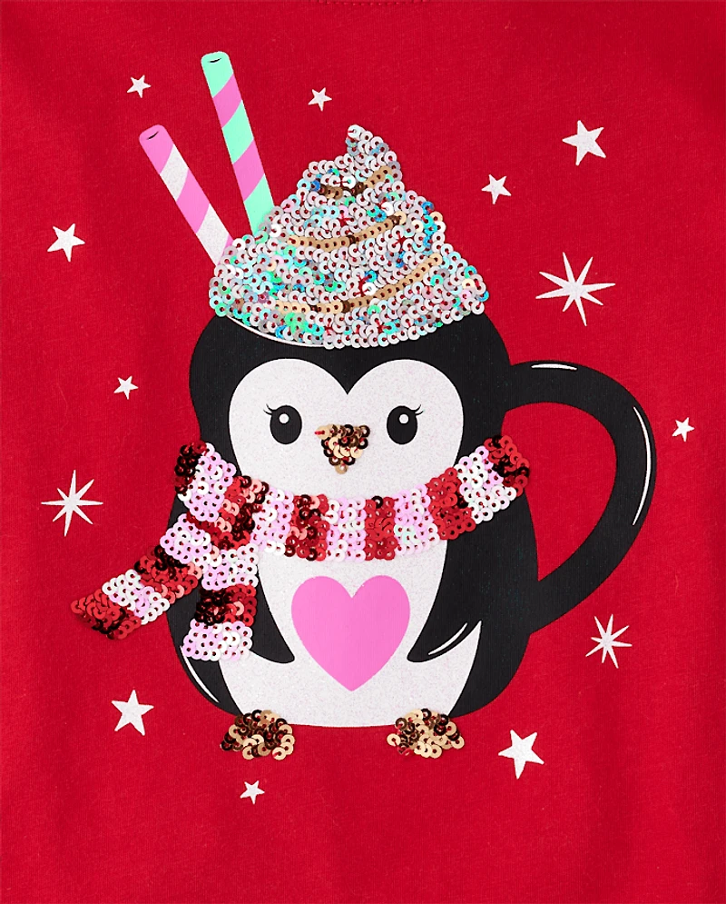 Girls Sequin Penguin Mug Bar Back Top