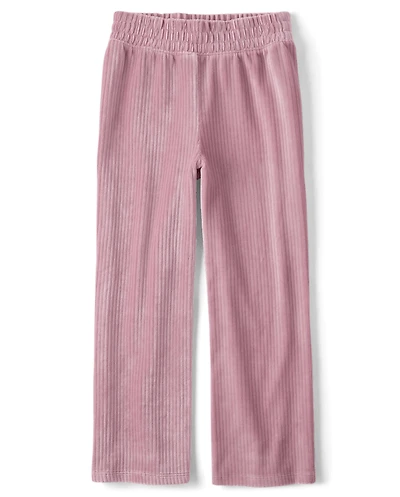 Girls Ribbed Velour Wide Leg Pants