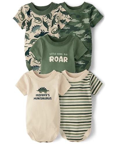 Lot de 5 bodies dinosaures pour bébé garçon
