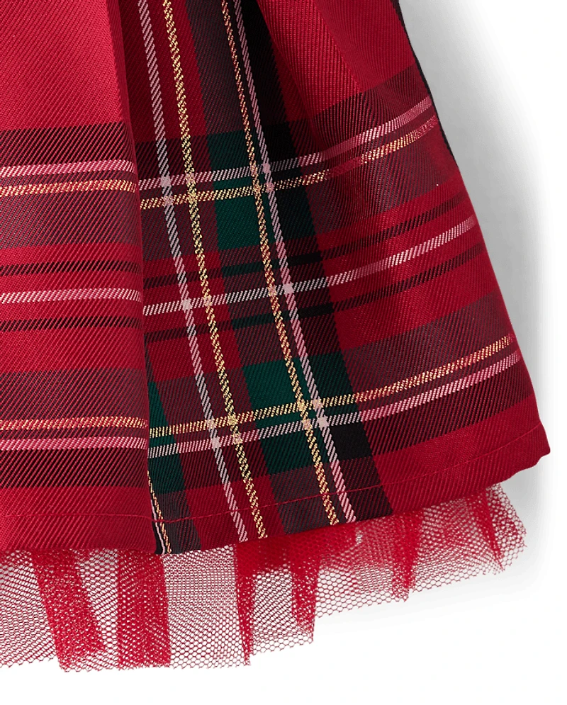 Bébés filles Famille assortie à carreaux Velour Robe mélangée évasée