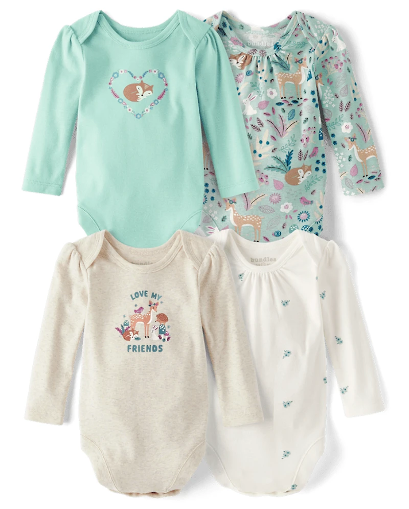 Baby Girls Animal Bodysuit 4-Pack