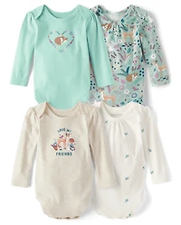 Baby Girls Animal Bodysuit 4-Pack