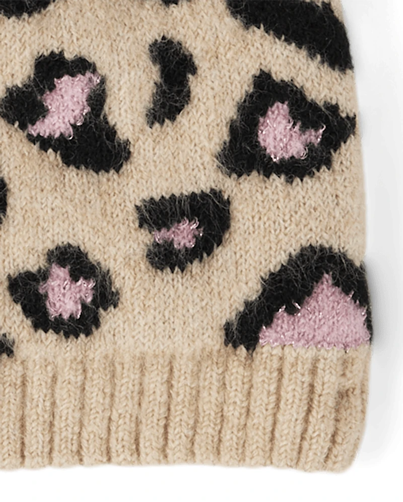 Girls Intarsia Leopard 2-Piece Cold Weather Set