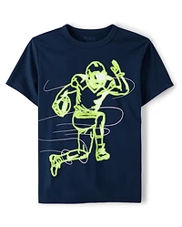 Boys Glow Football Player Graphic Tee