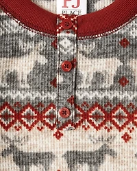 Kids Matching Family Moose Fairisle Thermal Henley Pajamas