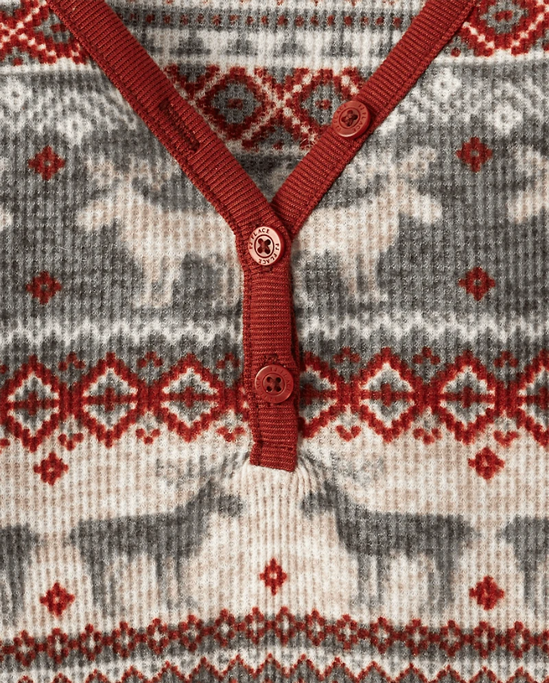 Womens Matching Family Moose Fairsle Thermal Henley Pajamas