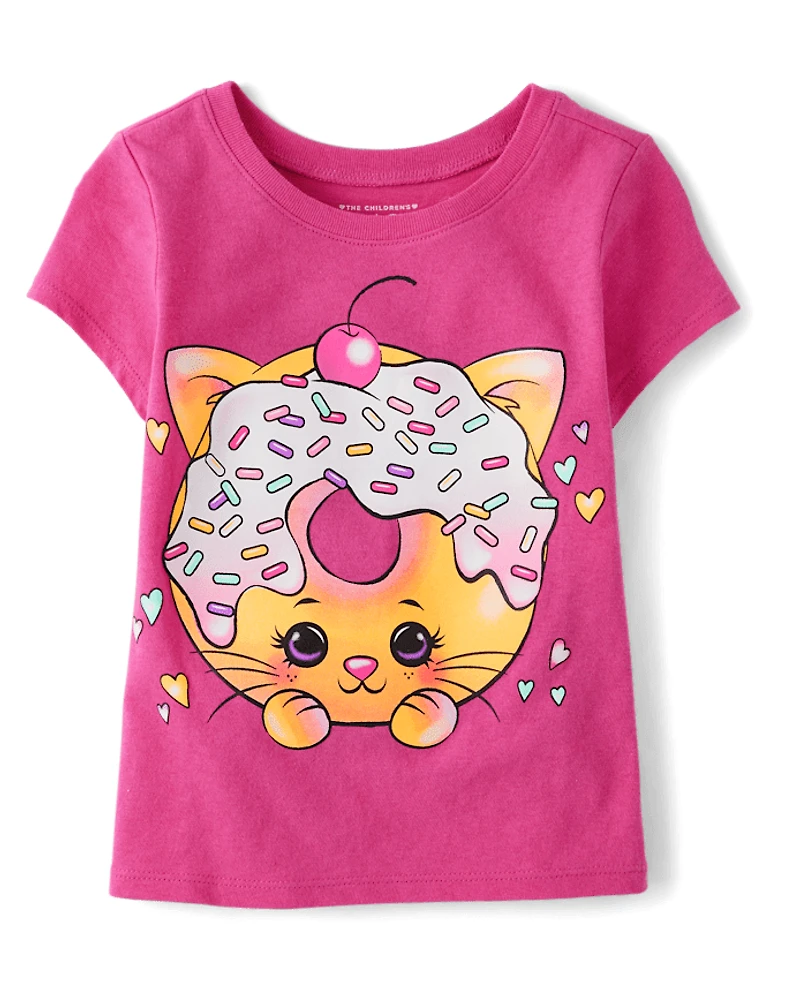 Baby And Toddler Girls Cat Doughnut Graphic Tee