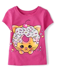 Baby And Toddler Girls Cat Doughnut Graphic Tee