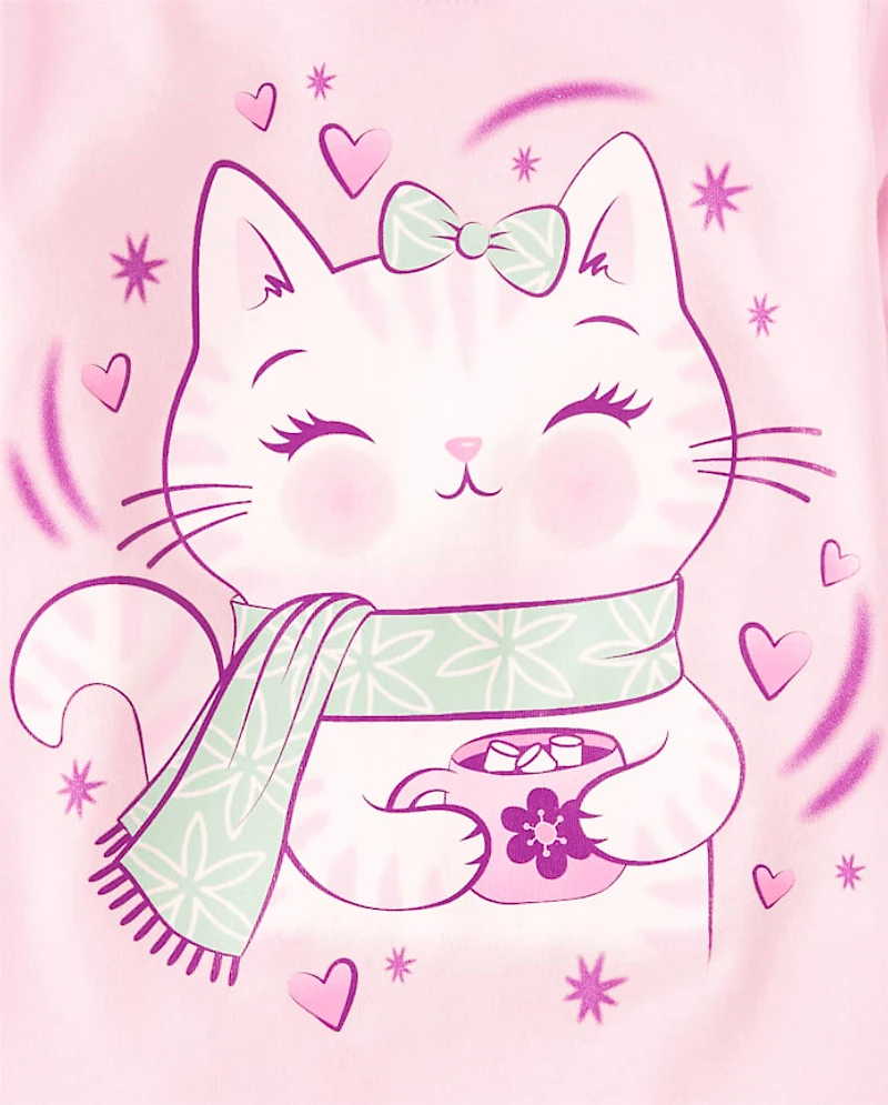 Baby And Toddler Girls Cat Hot Cocoa Graphic Tee