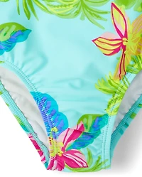 Baby And Toddler Girls Tropical One Shoulder Piece Swimsuit