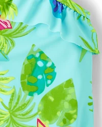 Baby And Toddler Girls Tropical One Shoulder Piece Swimsuit