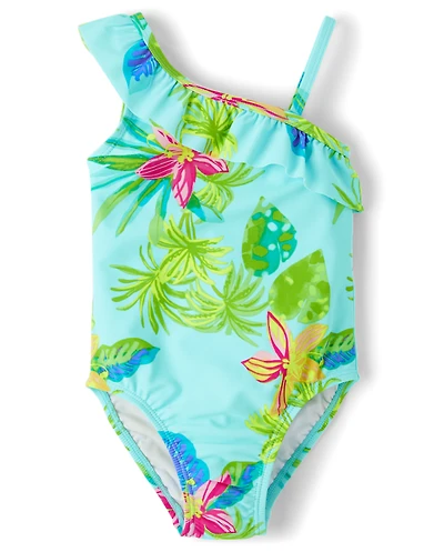 Baby And Toddler Girls Tropical One Shoulder Piece Swimsuit