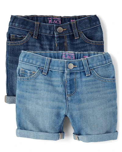 Toddler Girls Roll Cuff Midi Jean Shorts 2-Pack