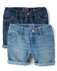 Toddler Girls Roll Cuff Midi Jean Shorts 2-Pack