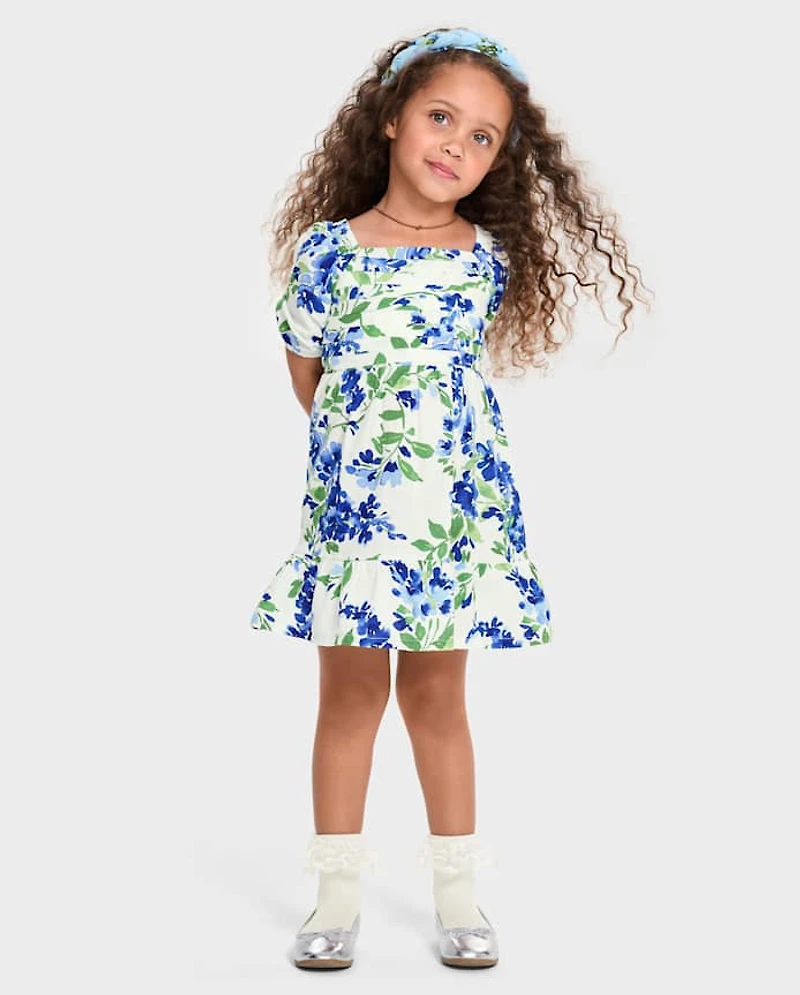 Toddler Girls Mommy And Me Floral Pleated Ruffle Dress