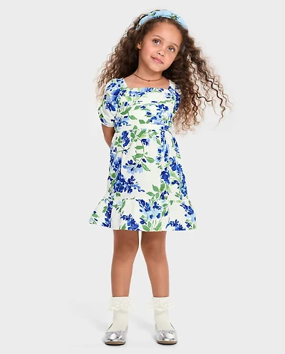 Toddler Girls Mommy And Me Floral Pleated Ruffle Dress