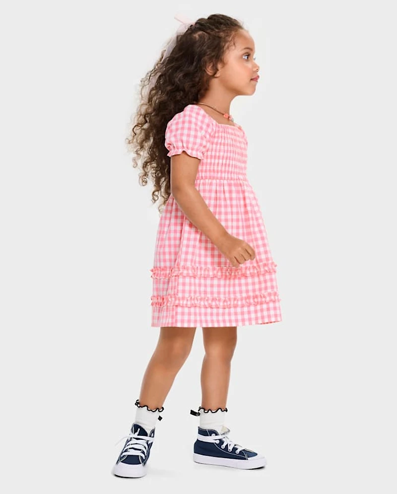 Toddler Girls Mommy And Me Gingham Poplin Smocked Ruffle Dress
