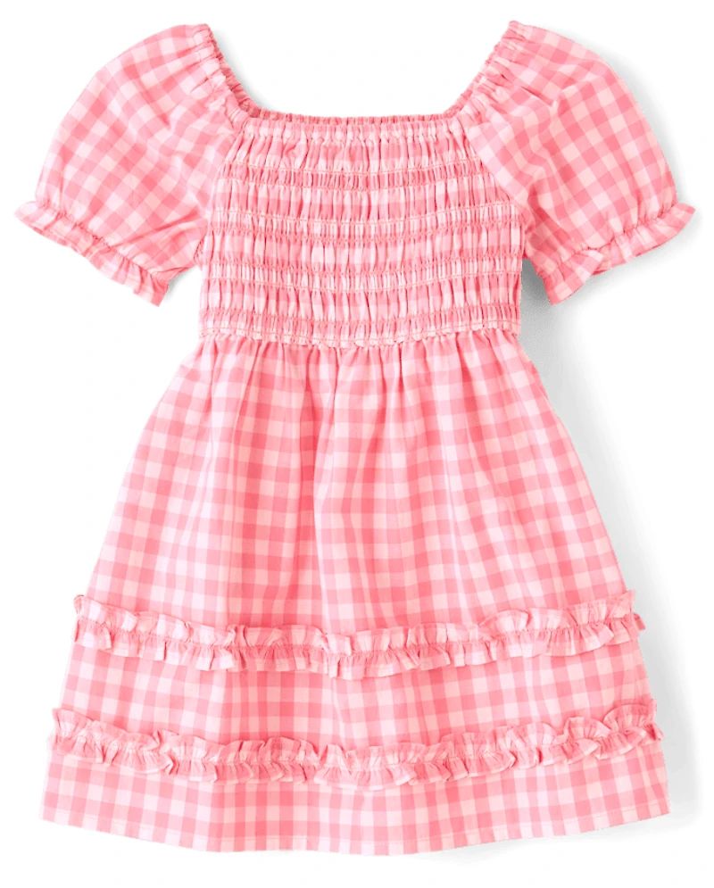 Toddler Girls Mommy And Me Gingham Poplin Smocked Ruffle Dress