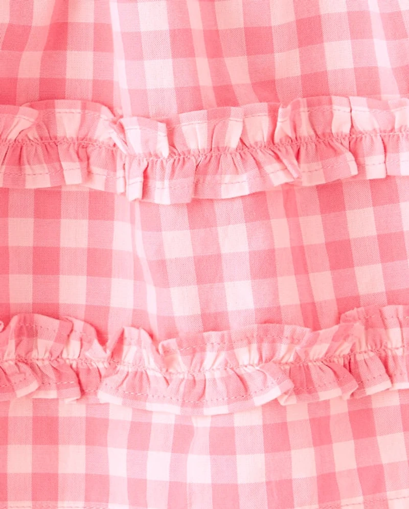 Toddler Girls Mommy And Me Gingham Poplin Smocked Ruffle Dress