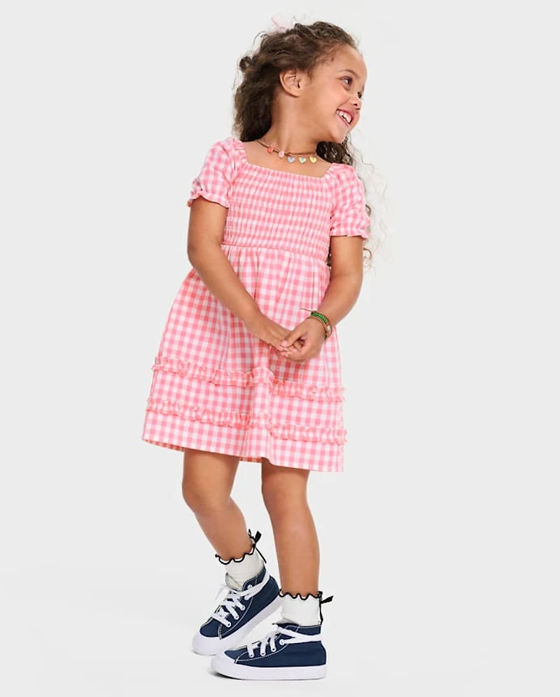 Toddler Girls Mommy And Me Gingham Poplin Smocked Ruffle Dress