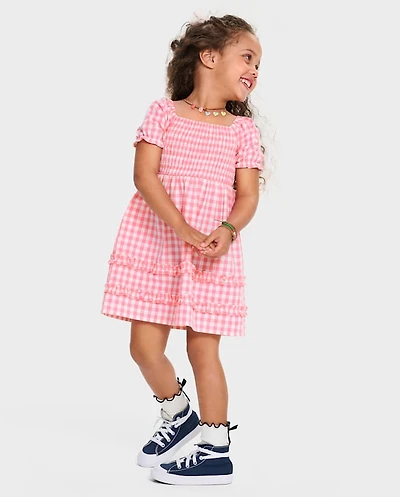 Toddler Girls Mommy And Me Gingham Poplin Smocked Ruffle Dress