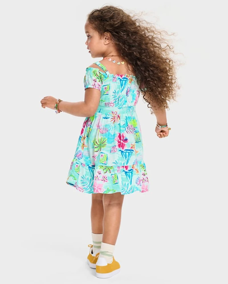 Toddler Girls Matching Family Tropical Off Shoulder Dress