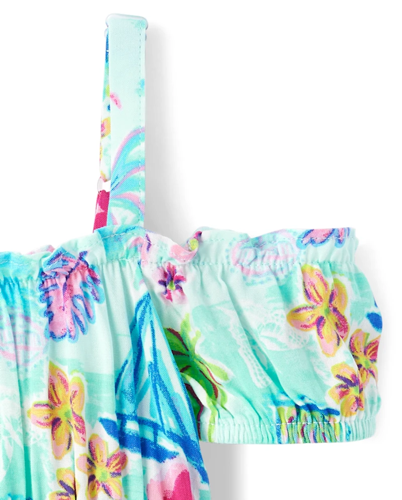 Toddler Girls Matching Family Tropical Off Shoulder Dress