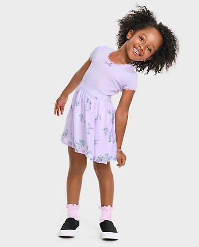 Baby And Toddler Girls Floral Ribbed Fit Flare Dress