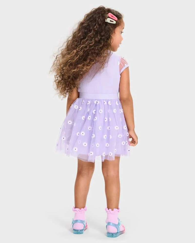 Baby And Toddler Girls 3D Daisy Mesh Fit Flare Dress