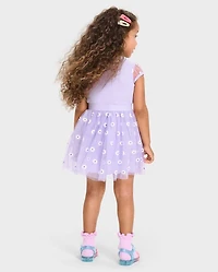 Baby And Toddler Girls 3D Daisy Mesh Fit Flare Dress