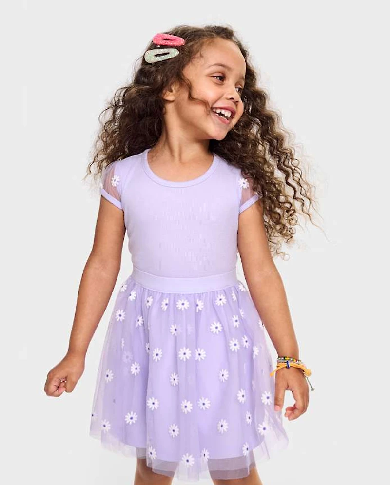 Baby And Toddler Girls 3D Daisy Mesh Fit Flare Dress