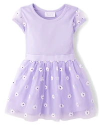 Baby And Toddler Girls 3D Daisy Mesh Fit Flare Dress