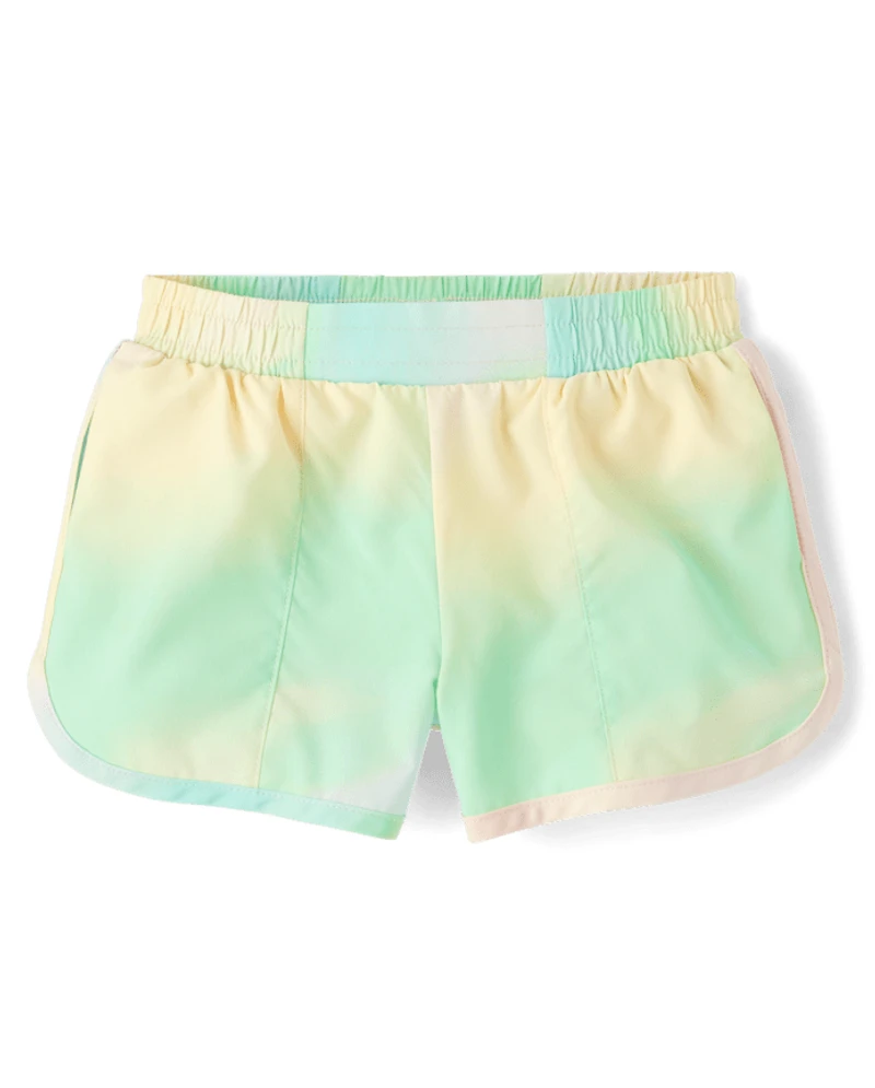 Toddler Girls Quick Dry Rainbow Marble Lined Shorts