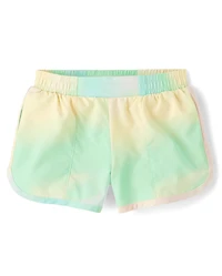 Toddler Girls Quick Dry Rainbow Marble Lined Shorts