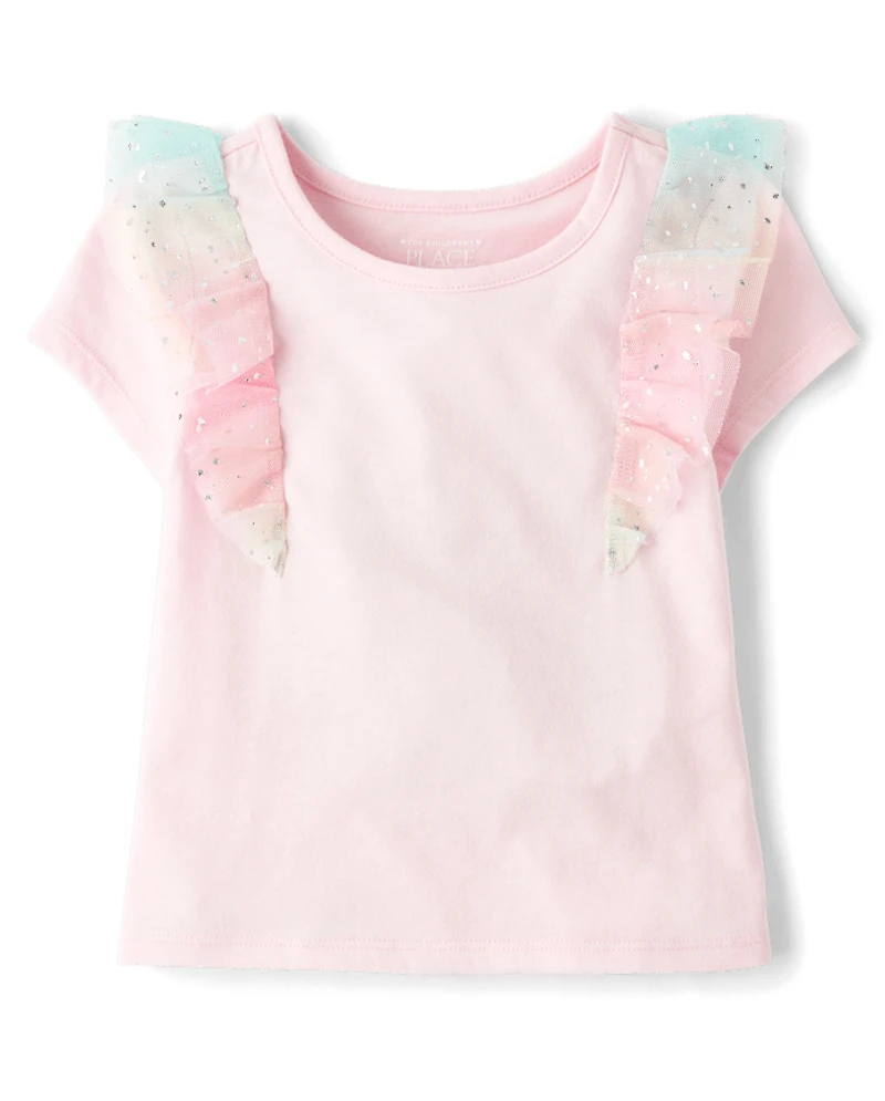 Toddler Girls Rainbow Foil Star Flutter Top