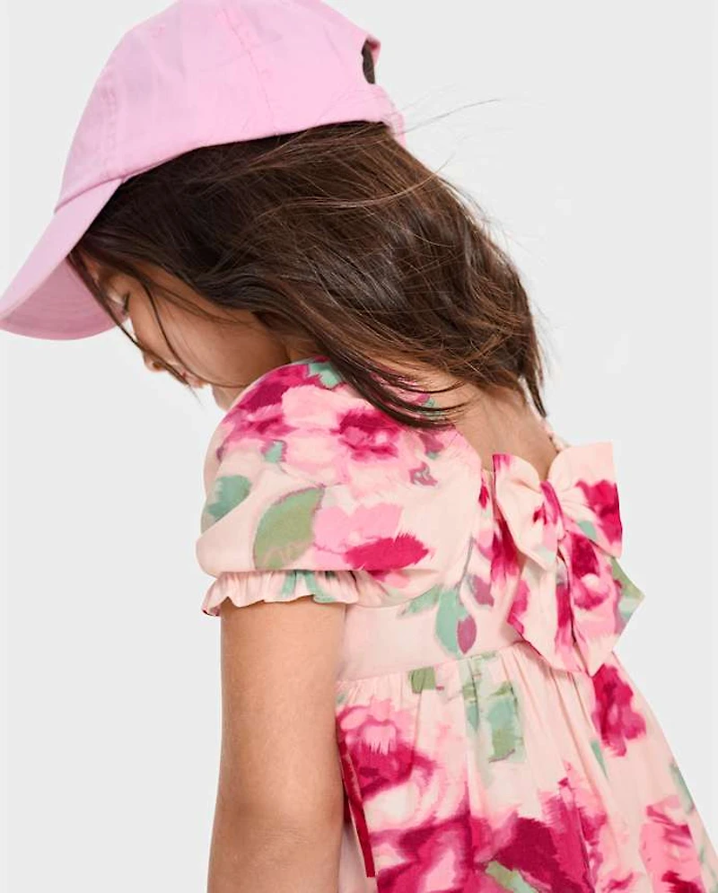 Toddler Girls Floral Bow Back Dress