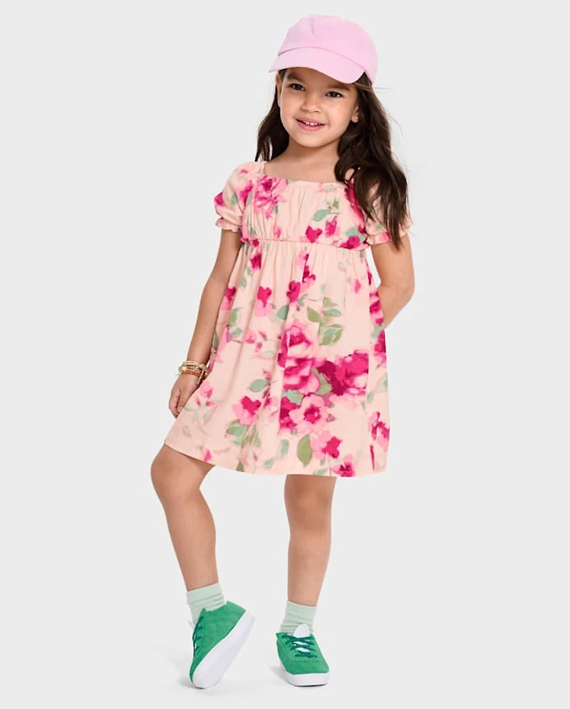 Toddler Girls Floral Bow Back Dress