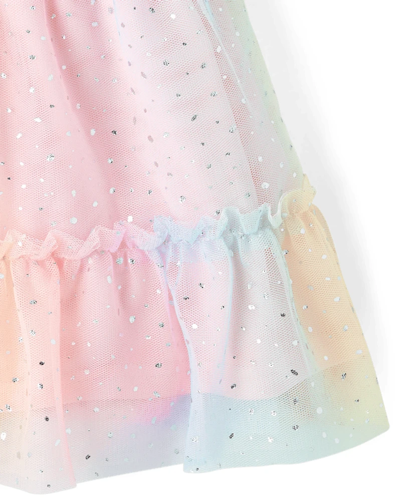 Toddler Girls Rainbow Shimmer Mesh Tiered Dress