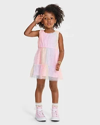 Toddler Girls Rainbow Shimmer Mesh Tiered Dress