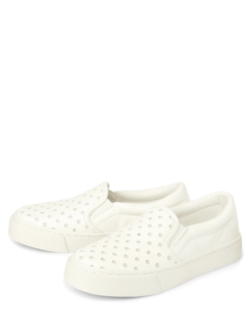 Girls Glitter Perforated Platform Slip On Sneakers