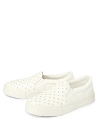 Girls Glitter Perforated Platform Slip On Sneakers