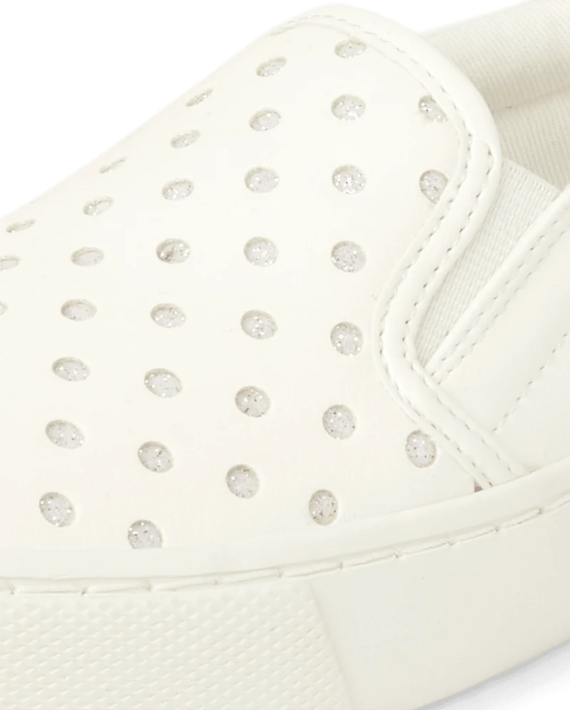 Girls Glitter Perforated Platform Slip On Sneakers