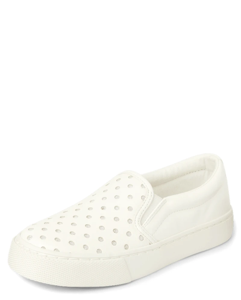 Girls Glitter Perforated Platform Slip On Sneakers