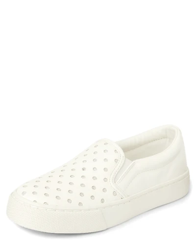 Girls Glitter Perforated Platform Slip On Sneakers