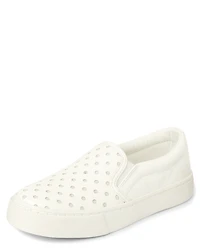 Girls Glitter Perforated Platform Slip On Sneakers