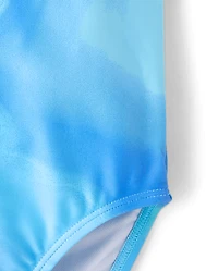 Girls Marble Ruched Cut-Out One Piece Swimsuit