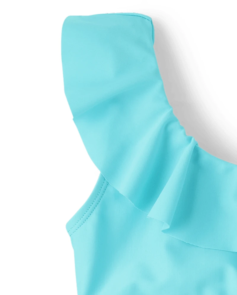 Girls Ruffle One Shoulder Bikini Swimsuit